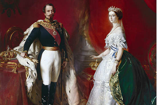 Kaiser Napoleon III. im Krönungsornat und Kaiserin Eugenie. Kollage aus zwei Gemälden von Franz Xaver Winterhalter (1805-73). Bild: Napoleonmuseum