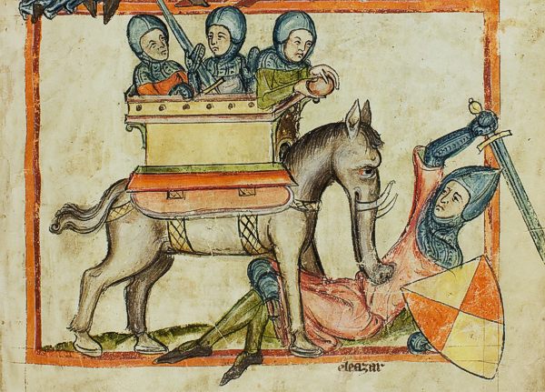 Handschrift Speculum humanae salvationis, Innenseite: Kampf-Elefant