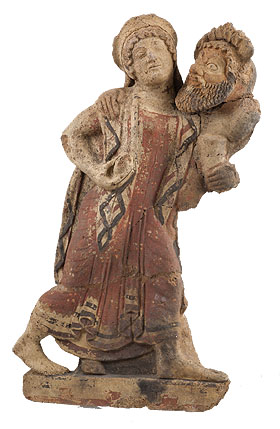 Antefix mit Satyr und Mänade beim Tanz