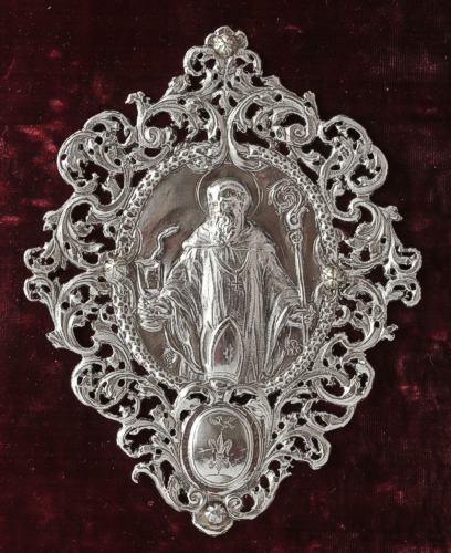 Bucheinband mit Benediktusdarstellung (Ausschnitt). Johann David Saler, Augsburg, um 1695-1700