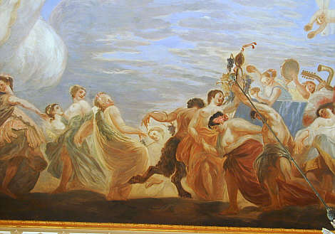 Bacchus bereitet mit seinen Gehilfen das göttliche Mahl