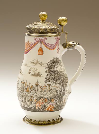 Weithalskrug, Manufaktur Frankfurt, Bemalung durch Hermann Benkert, N�rnberg 1681