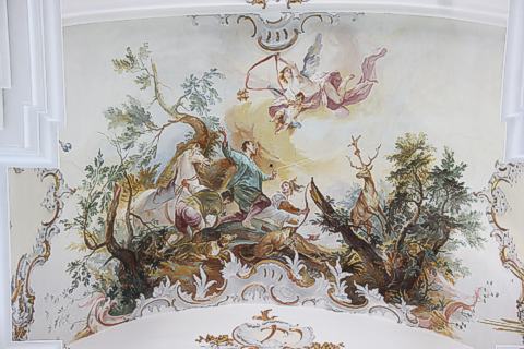 Fresko "Der heilige Hubertus" im Querschiff der ehem.Klosterkirche Bergen