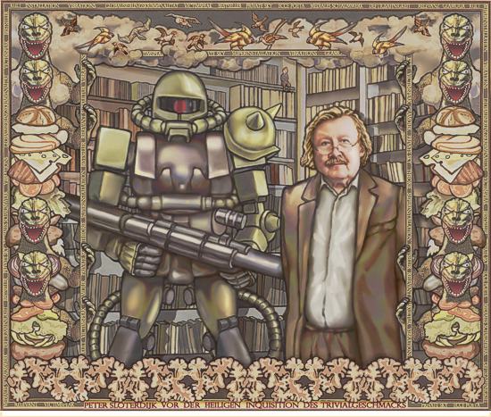 Margret Eicher, Peter Sloterdijk vor der heiligen Inquisition des Trivialgeschmacks, 2011, © Margret Eicher 