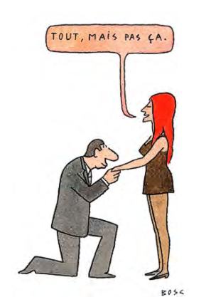 Bosc (Jean Maurice Bosc) (1924-1973), Tout, mais pas ça (Lui, Nr. 52, April 1968, S. 115), Aquarell auf Papier, 29,2 × 20,8 cm, Sammlung Alain Damman © Familie Bosc