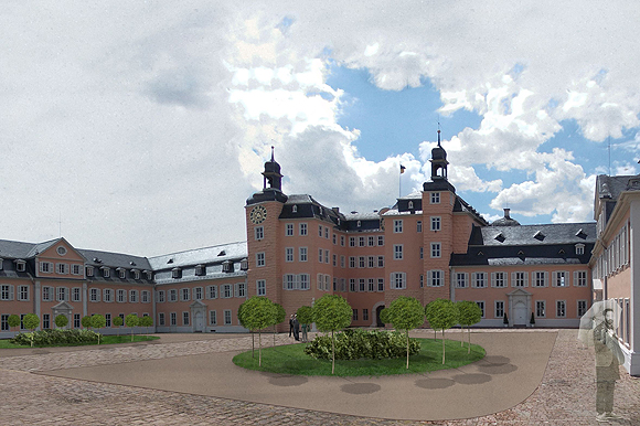 Schwetzingen, Neugestaltungsplanung im Ehrenhof des kurf&uuml;rstlichen Sommerschlosses. Bild: vbma