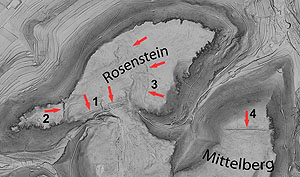 Rosenstein und Mittelberg im digitalen Geländemodell; Quelle LAD, ArcTron Airborne Sensing GmbH