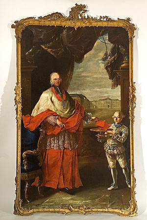 Fürstbischof Franz Christoph von Hutten (1706–1770) mit Page. Schloss Bruchsal. Foto: Arnim Weischer, LMZ/SSG