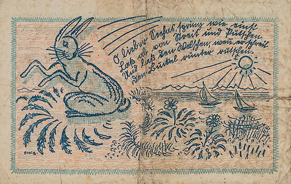 Waldemar Flaig Seehaas am Bodenseeufer (Inflationsgeldschein), 1923 Offsetdruck 13 x 18 cm Zeppelin Museum Fried-richshafen © Zeppelin Museum Friedrichshafen