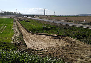 Landverbrauch durch Verkehrswegebau: Straßenarbeiten am Autobahndreieck Salzgitter, Niedersachsen. Foto: Andreas Tietz, Thünen-Institut