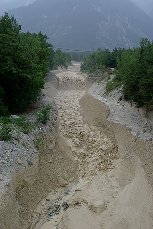 Abgang einer Mure in den Alpen