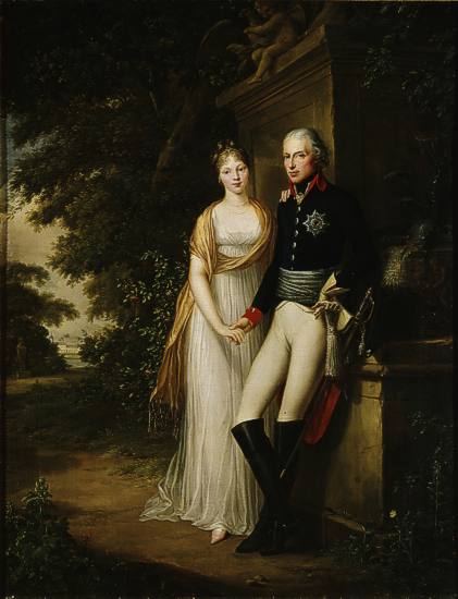 Friedrich Georg Weitsch, Friedrich Wilhelm III. und Königin Luise im Schlossgarten von Charlottenburg. 1799